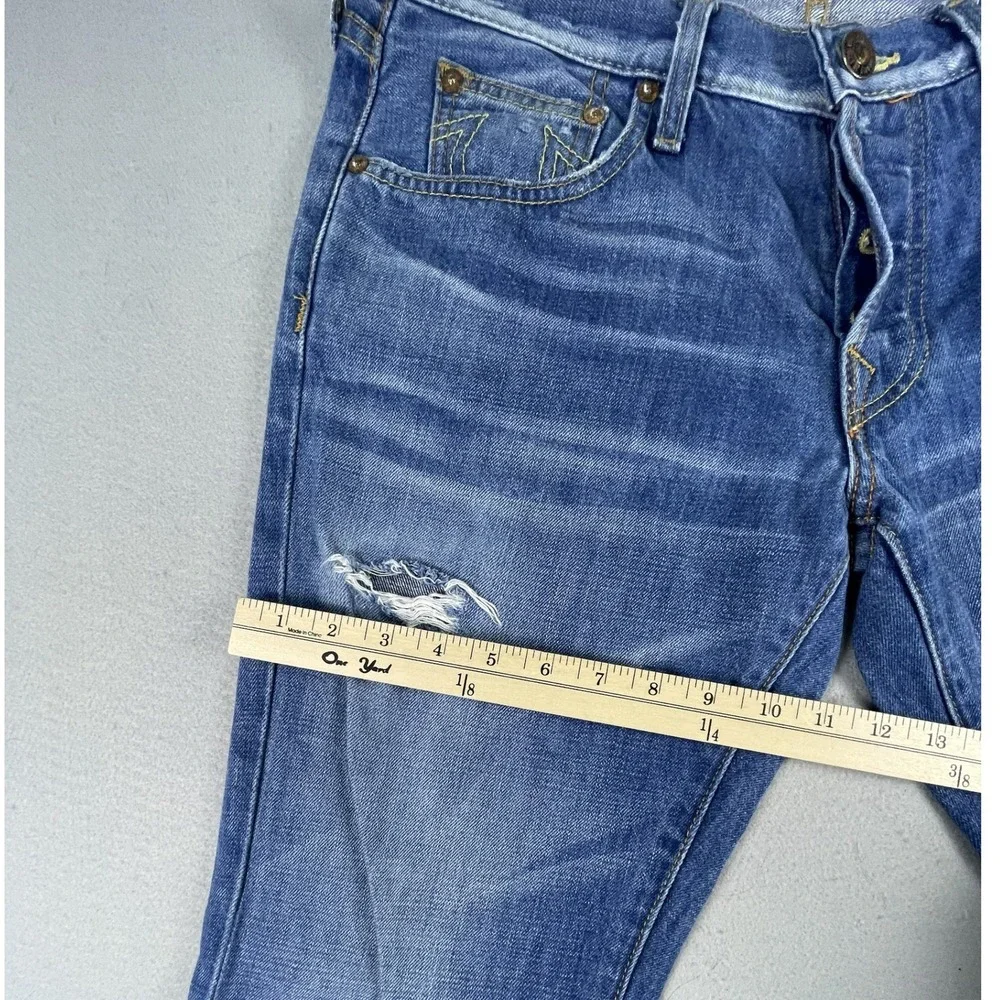 True Religion Jeans Mens 32 Blue Billy Straight Distressed Button Fly Made USA